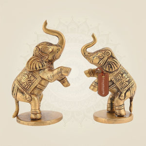 Jumping Elephant Pair 4" Pure Brass Statue
