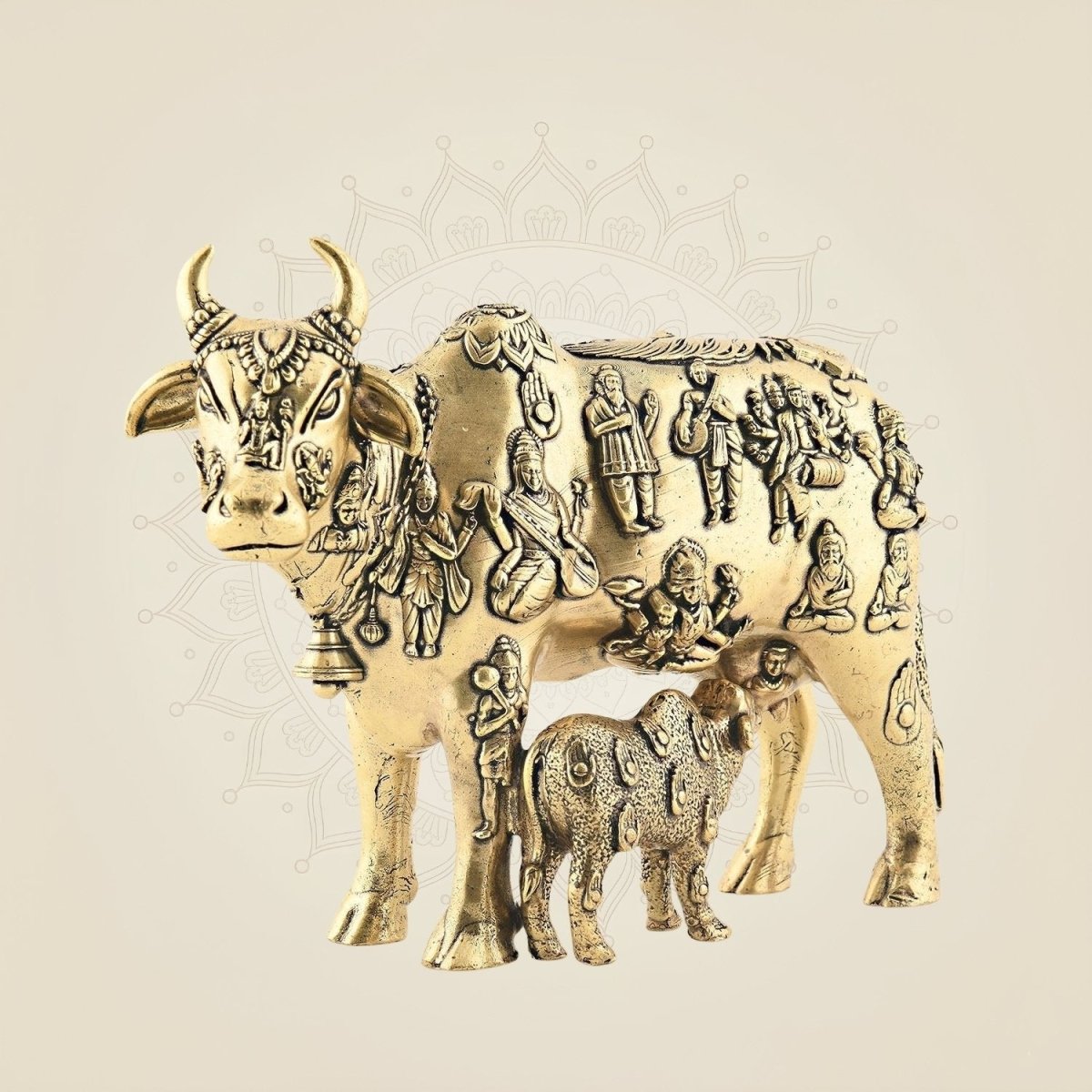 Kamdhenu Cow & Calf Brass Idol Statue