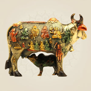 Handmade Kamdhenu Cow with Calf Idol
