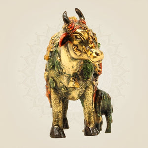 Kamdhenu Cow & Calf Brass Figurine