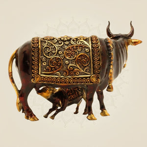Brass Kamdhenu Cow Idol with Calf