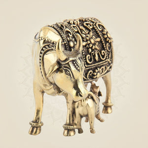 Brass Kamdhenu Cow Idol with Calf