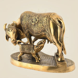 Kamdhenu Cow with Calf Brass idol