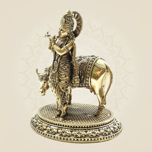 Krishna with Cow Brass Murti