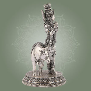 Brass Krishna Idol with Cow