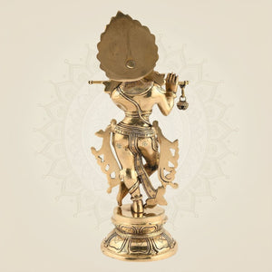 Pure Brass Krishna with Flute Elegant Murti