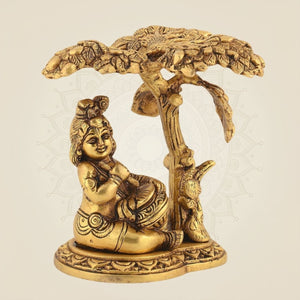 Krishna Under Tree Pure Brass Murti