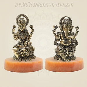 Lakshmi and Ganesha Brass Idol Set β Lotus Seated Prosperity 4" - Luxeartisanship