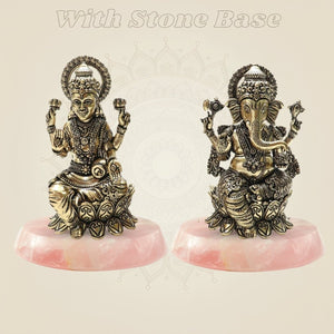 Lakshmi and Ganesha Brass Idol Set β Lotus Seated Prosperity 4" - Luxeartisanship