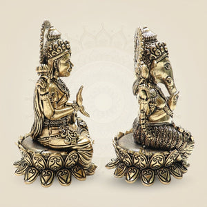 Lakshmi and Ganesha Brass Idol Set – Lotus Seated Prosperity 4" - Luxeartisanship