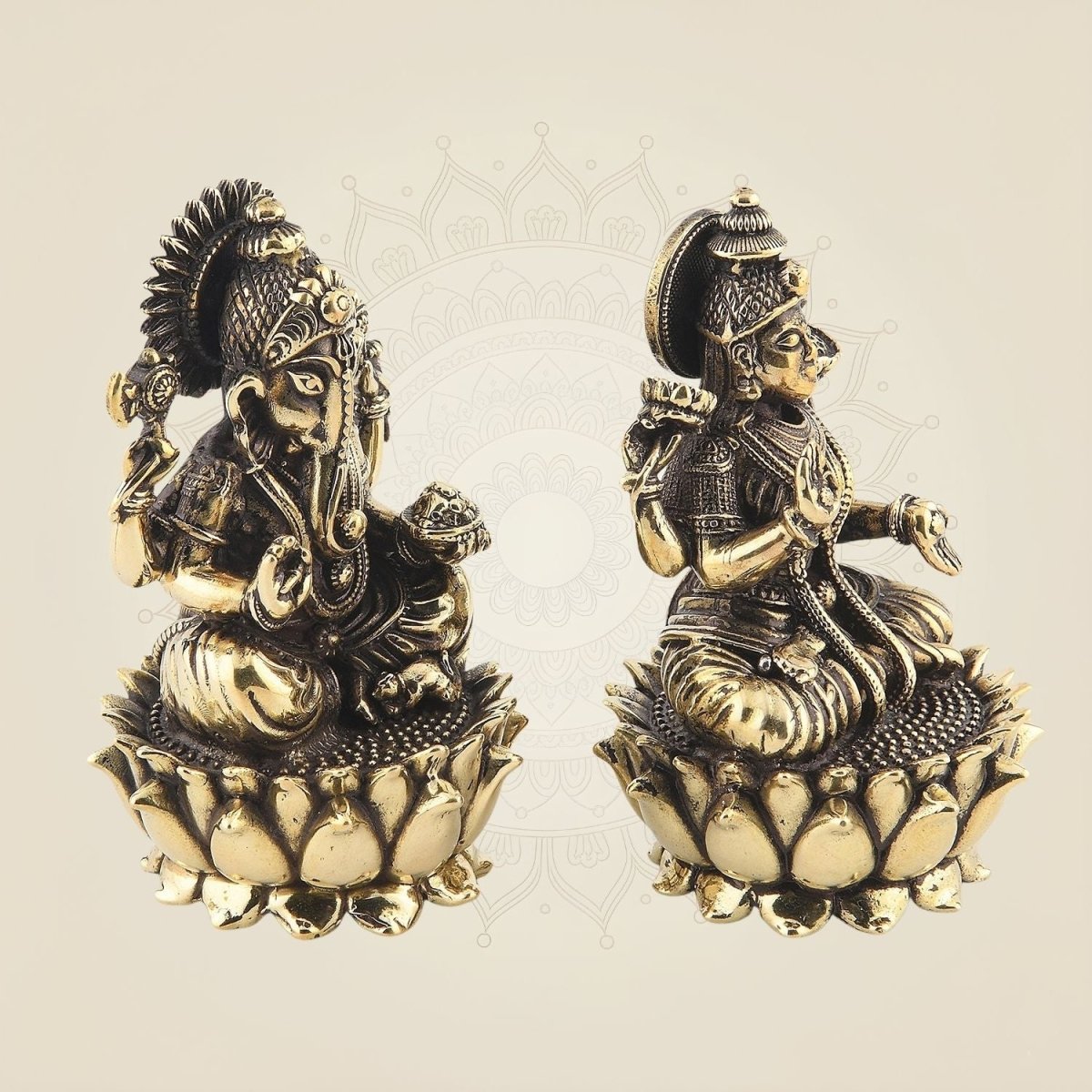 Lakshmi Ganesh Brass Idol 3" – Superfine Divine Decor - Luxeartisanship