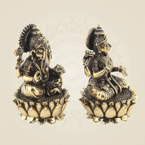 Lakshmi Ganesh Brass Idol 3" – Superfine Divine Decor - Luxeartisanship