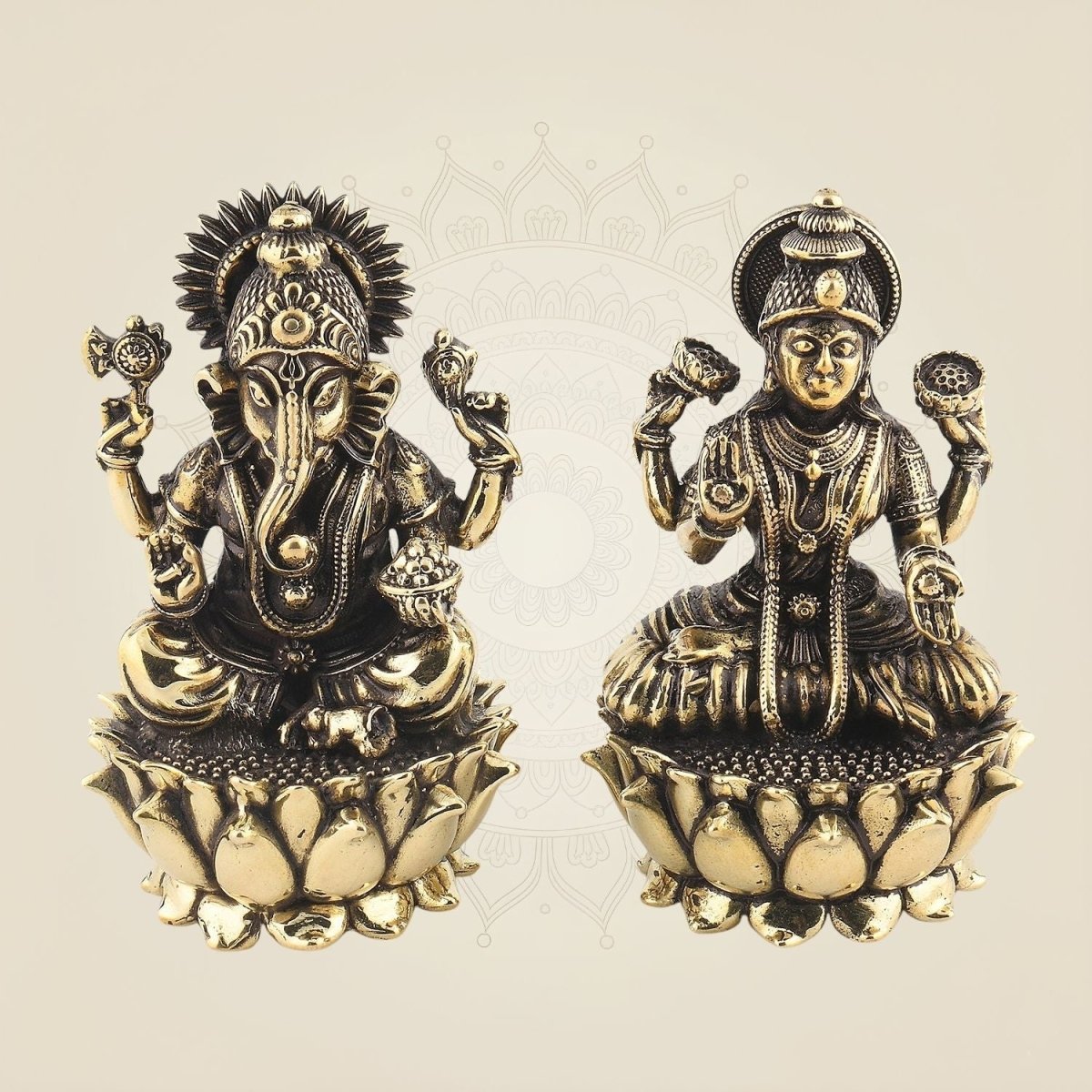 Lakshmi Ganesh Brass Idol 3" – Superfine Divine Decor - Luxeartisanship