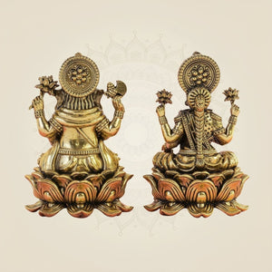 Lakshmi Ganesh Brass Idol Pair – 5" Handcrafted Pure Brass Statues for Wealth & Prosperity - Luxeartisanship