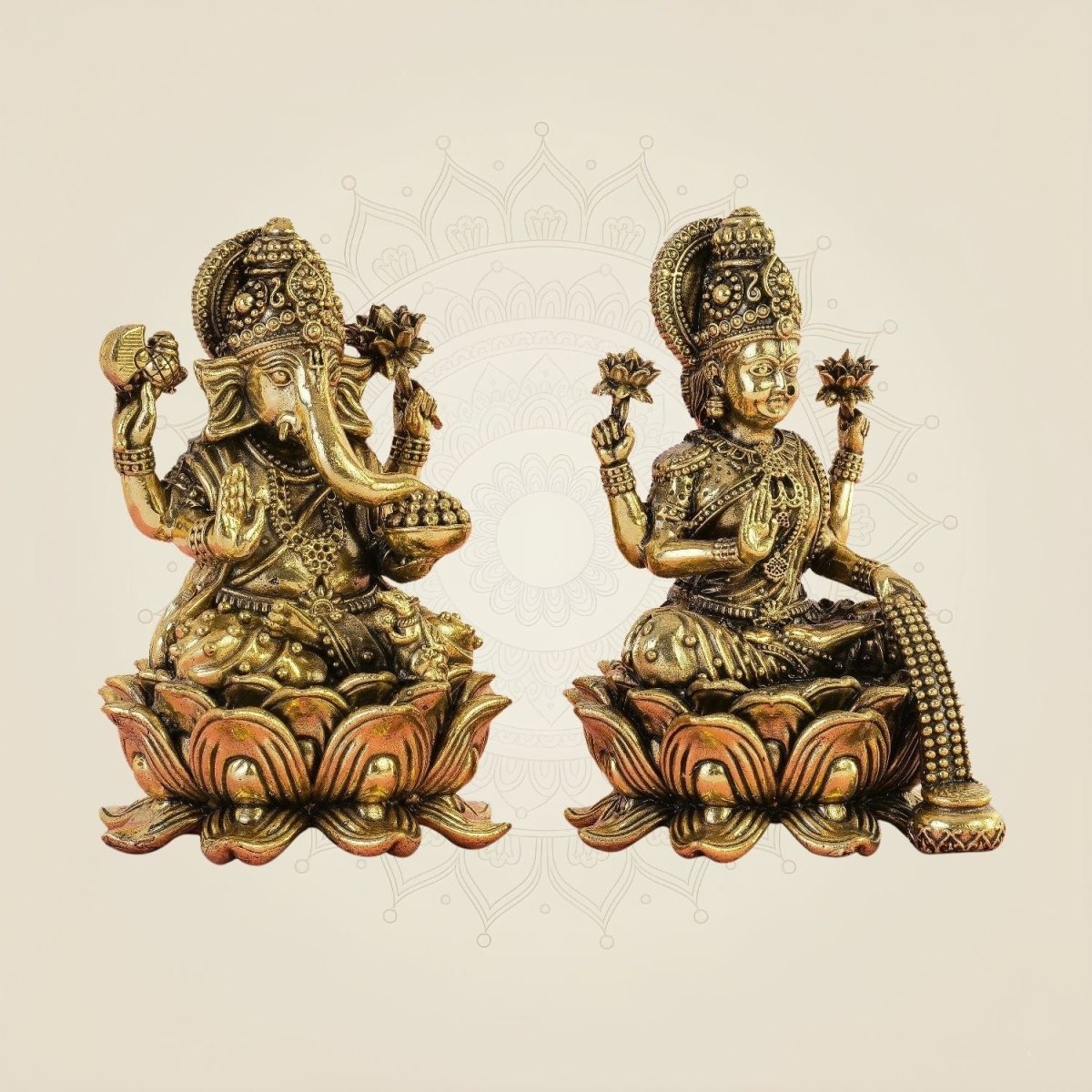 Lakshmi Ganesh Brass Idol Pair – 5" Handcrafted Pure Brass Statues for Wealth & Prosperity - Luxeartisanship