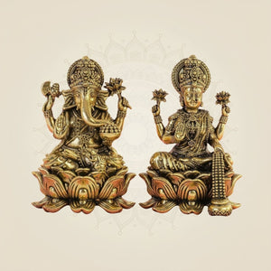 Lakshmi Ganesh Brass Idol Pair – 5" Handcrafted Pure Brass Statues for Wealth & Prosperity - Luxeartisanship