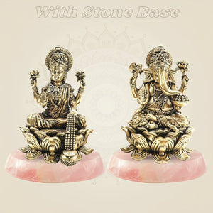 Lakshmi Ganesh Brass Sculpture with stone base - Luxeartisanship