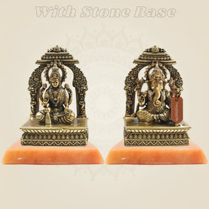 Lakshmi Ganesh Brass Murti 4" Set with Ornamental Prabhavali - Luxeartisanship