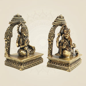 Lakshmi Ganesh Brass Murti 4" Set with Ornamental Prabhavali - Luxeartisanship