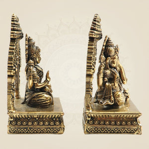 Lakshmi Ganesh Brass Murti 4" Set with Ornamental Prabhavali - Luxeartisanship