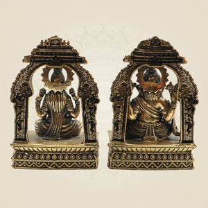 Lakshmi Ganesh Brass Murti 4" Set with Ornamental Prabhavali - Luxeartisanship