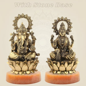 Lakshmi Ganesh on Lotus Brass Statue - Luxeartisanship