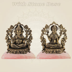 Brass Ganesha Lakshmi murti with Stone Base