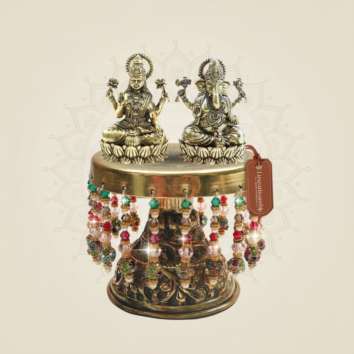 Lakshmi Ganesha Brass Statue with Chowki for Daily Puja 4.5" - Luxeartisanship