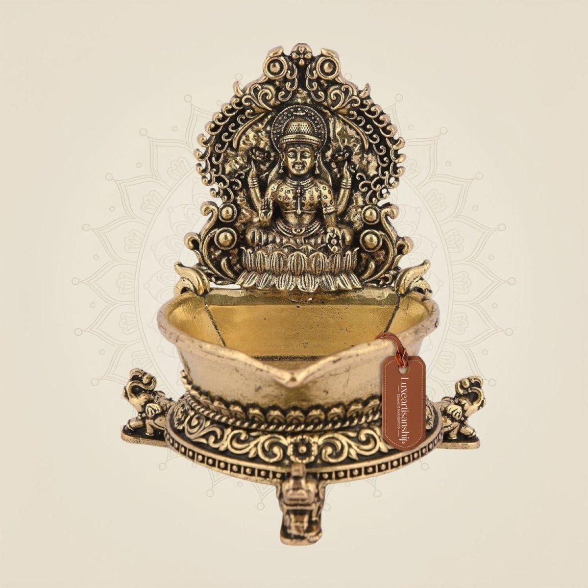 Lakshmi Ji Brass Diya 2.5" – Handcrafted Pooja Oil Lamp for Temple - Luxeartisanship