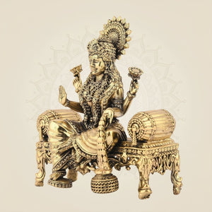 Lakshmi Ji Idol on Singhasan in brass