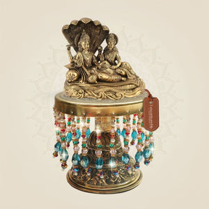 Lakshmi Narayan Brass Murti on Chowki for Home Temple Setup 6.5" - Luxeartisanship
