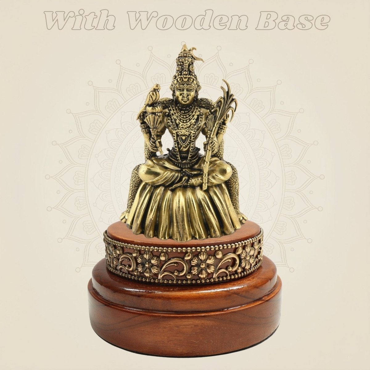 Lalita Devi Brass Idol (4″) Presented on a Hand - Finished Round Wooden Platform - Luxeartisanship