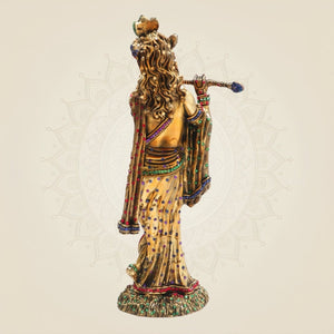Large Krishna Brass Idol with Jewellery Stone Work 12" - Luxeartisanship