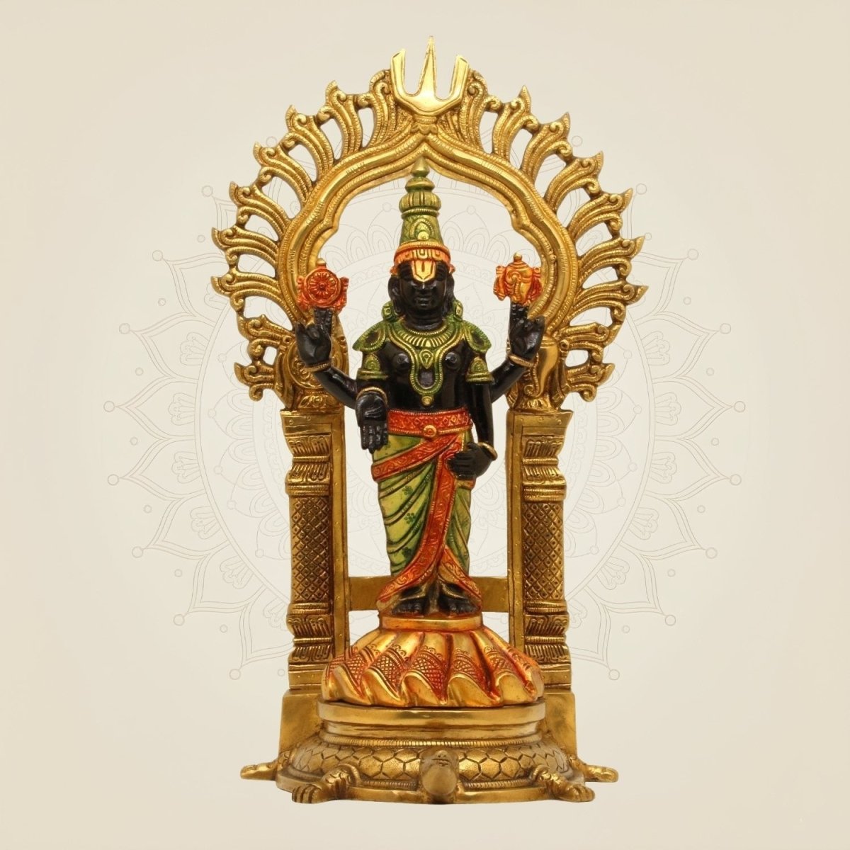 Large Size 16.75" Brass Balaji Idol – Colorful Venkateswara Murti for Temple - Luxeartisanship