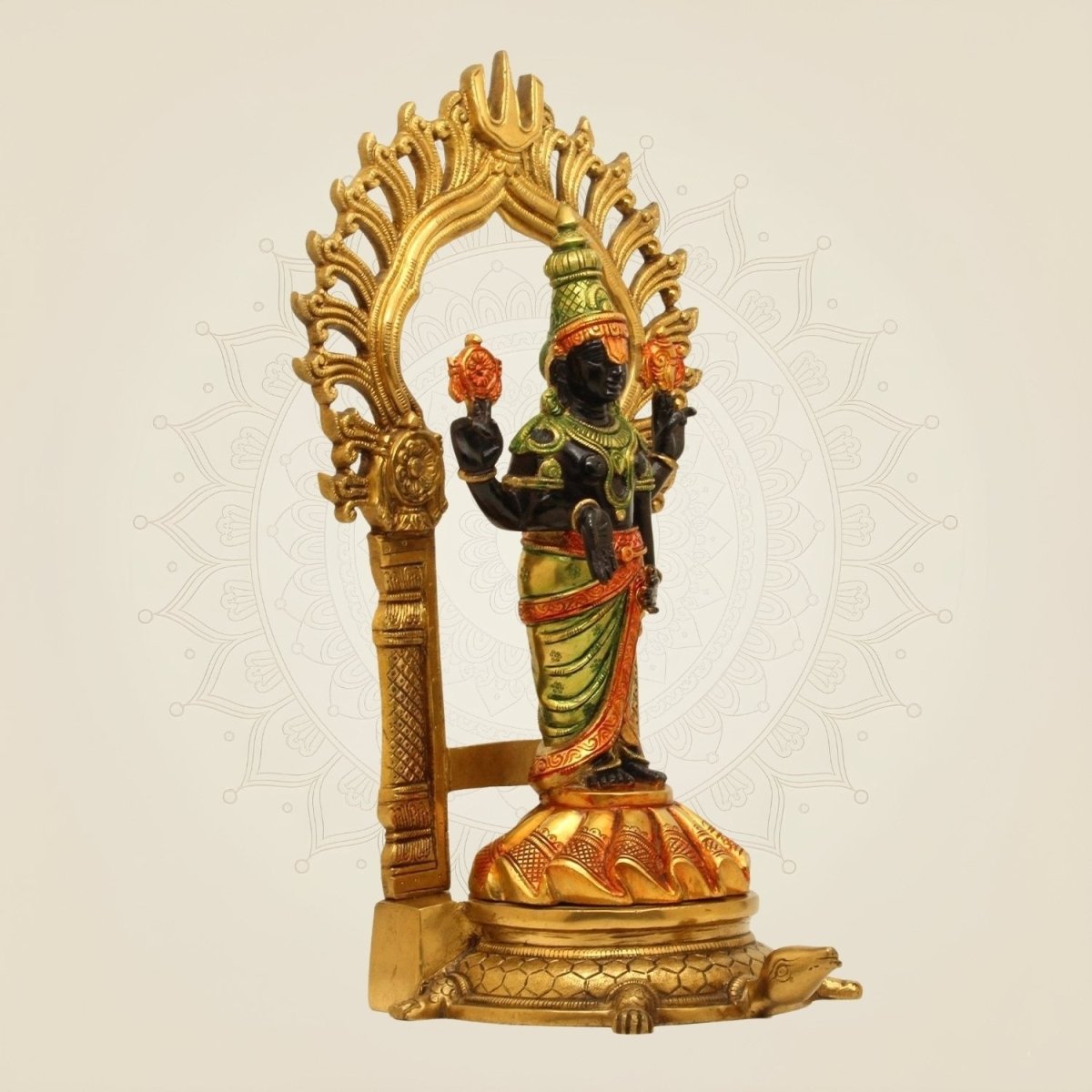 Large Size 16.75" Brass Balaji Idol – Colorful Venkateswara Murti for Temple - Luxeartisanship