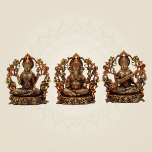 Laxmi Ganesh Saraswati Brass colored Statue