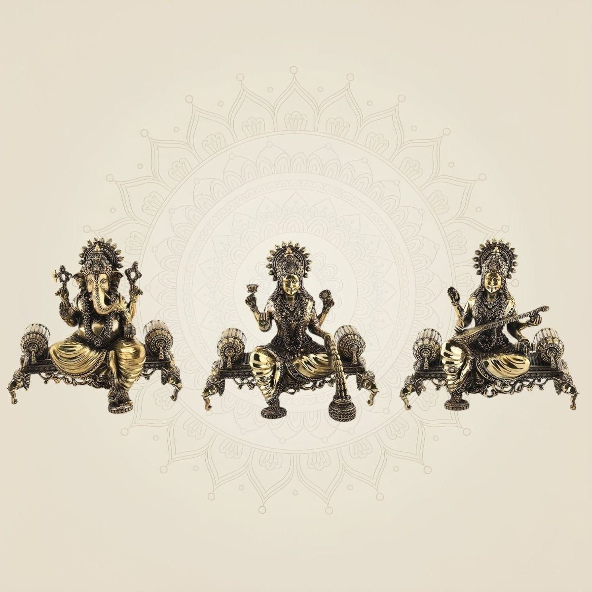 Laxmi Ganesh Saraswati Brass Idol