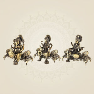 Laxmi Ganesh Saraswati Brass Idol 8"