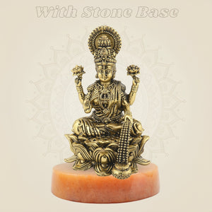 Laxmi Maa on Lotus Idol - 4.25" Handcrafted Brass Wealth Statue - Luxeartisanship
