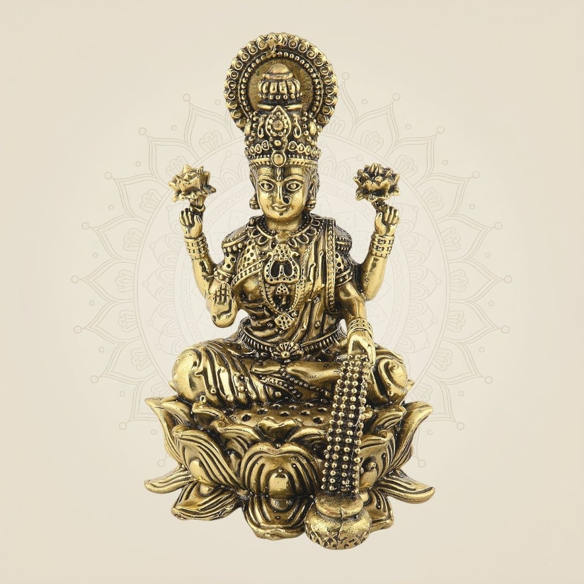 Laxmi Maa on Lotus Idol - 4.25" Handcrafted Brass Wealth Statue - Luxeartisanship