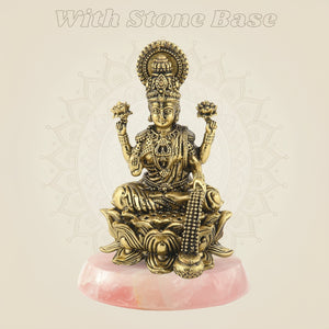 Laxmi Maa on Lotus Idol - 4.25" Handcrafted Brass Wealth Statue - Luxeartisanship