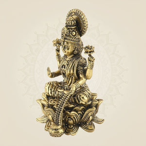 Laxmi Maa on Lotus Idol - 4.25" Handcrafted Brass Wealth Statue - Luxeartisanship