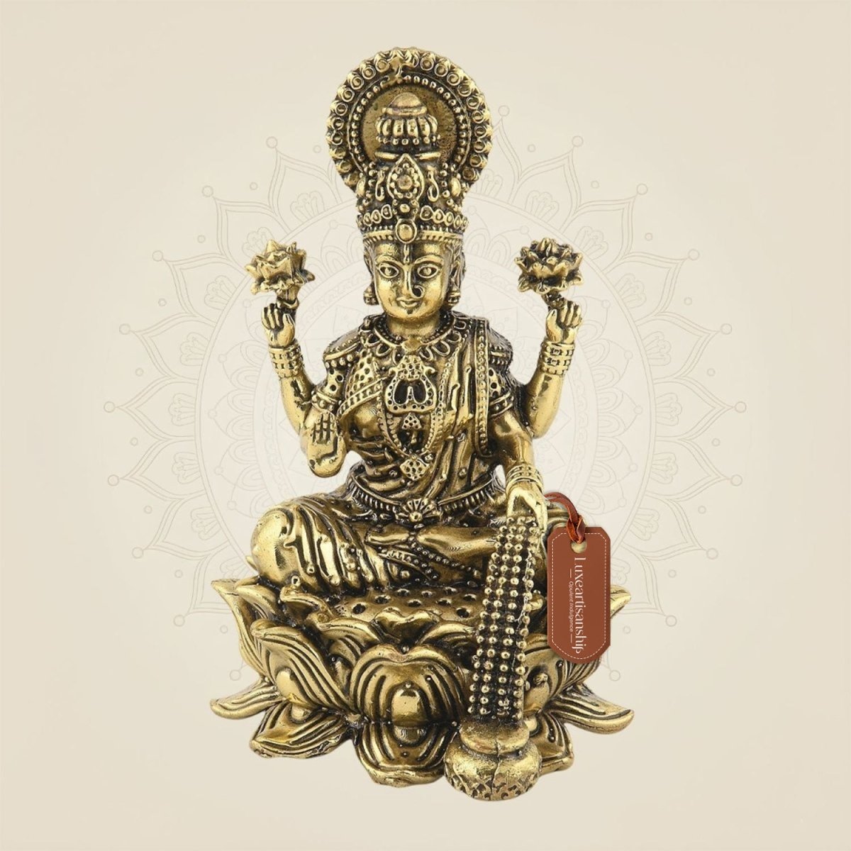 Laxmi Maa on Lotus Idol - 4.25" Handcrafted Brass Wealth Statue - Luxeartisanship