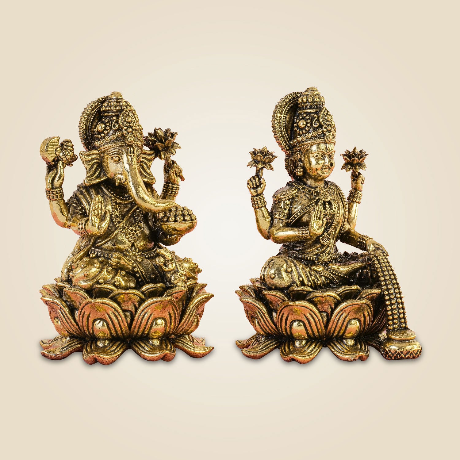 Brass Lakshmi Ganesh Idol Pair