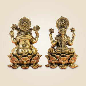 Lakshmi Ganesh Brass Statue Pair - Luxeartisanship
