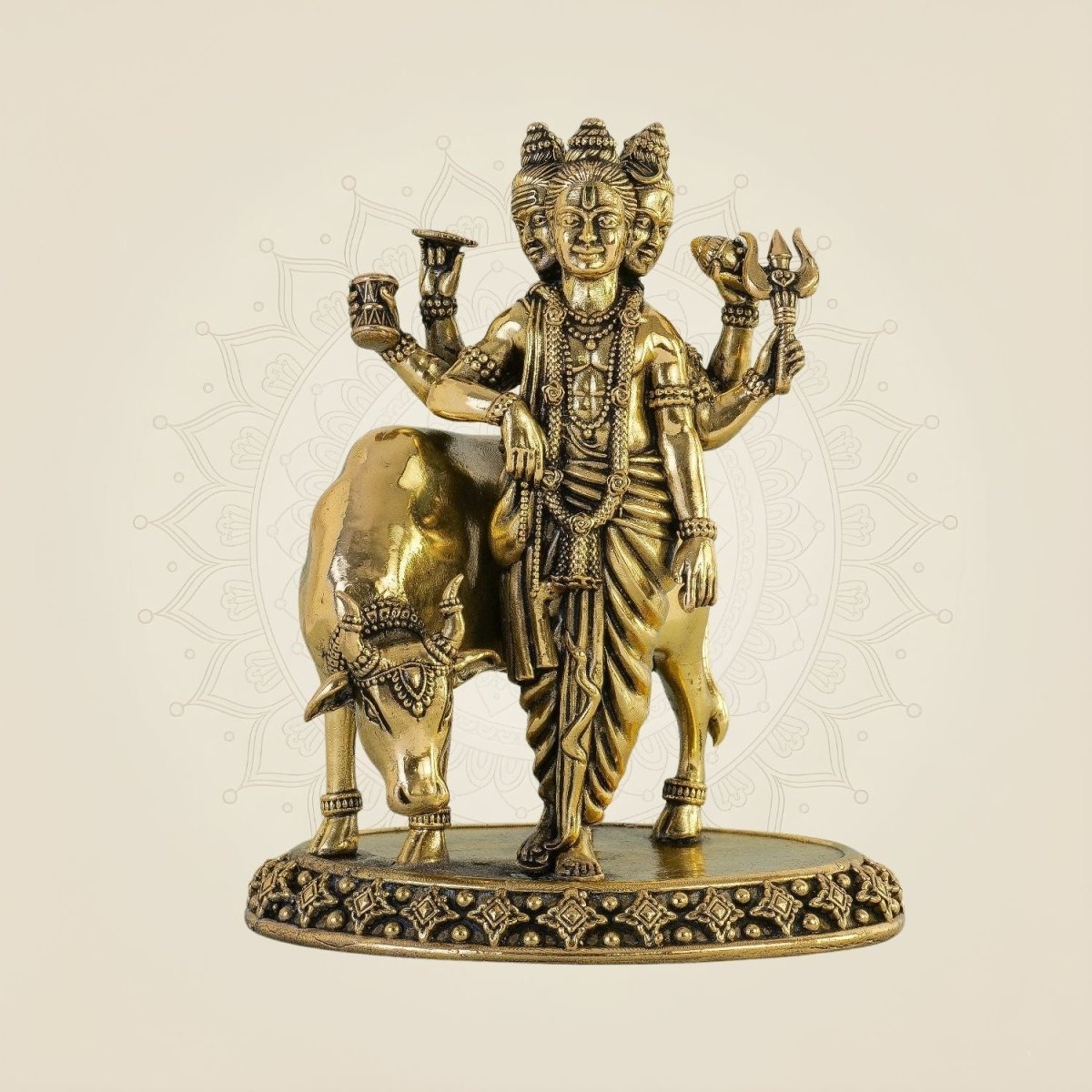 Lord Dattatreya Idol 5.5" – Pure Brass Murti for Vastu & Temple Decor - Luxeartisanship