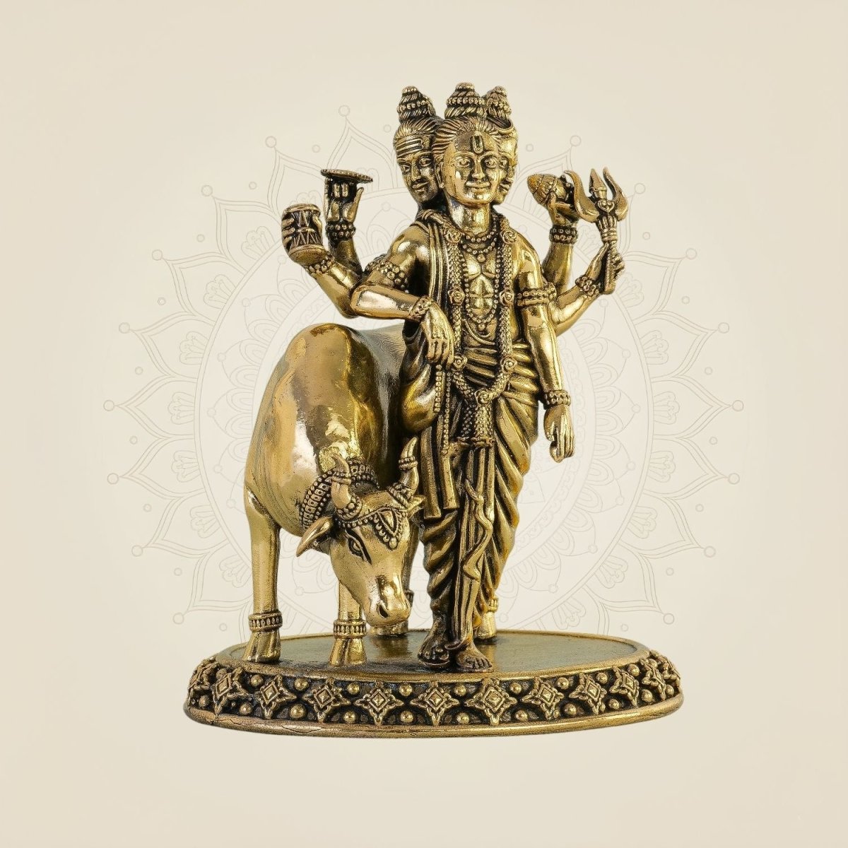 Lord Dattatreya Idol 5.5" – Pure Brass Murti for Vastu & Temple Decor - Luxeartisanship