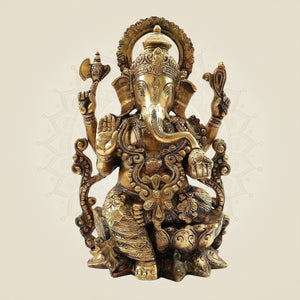 Lord Ganesh on Lotus Brass Idol