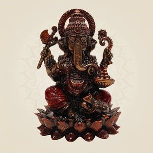 Lord Ganesha 4" on Lotus Brass Multicolored murti
