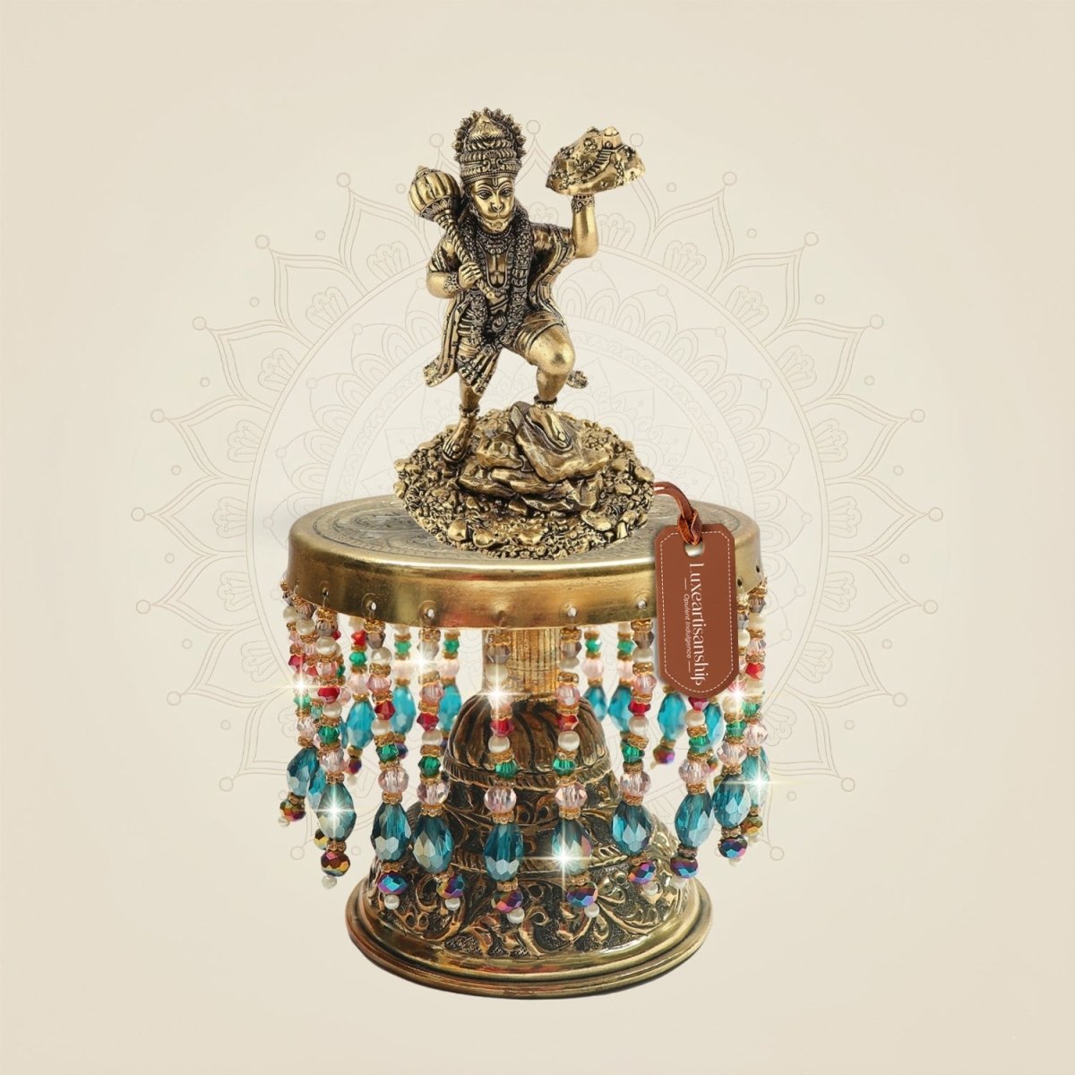 Lord Hanuman Brass Murti on Chowki 6.5"– Display Ready Piece - Luxeartisanship